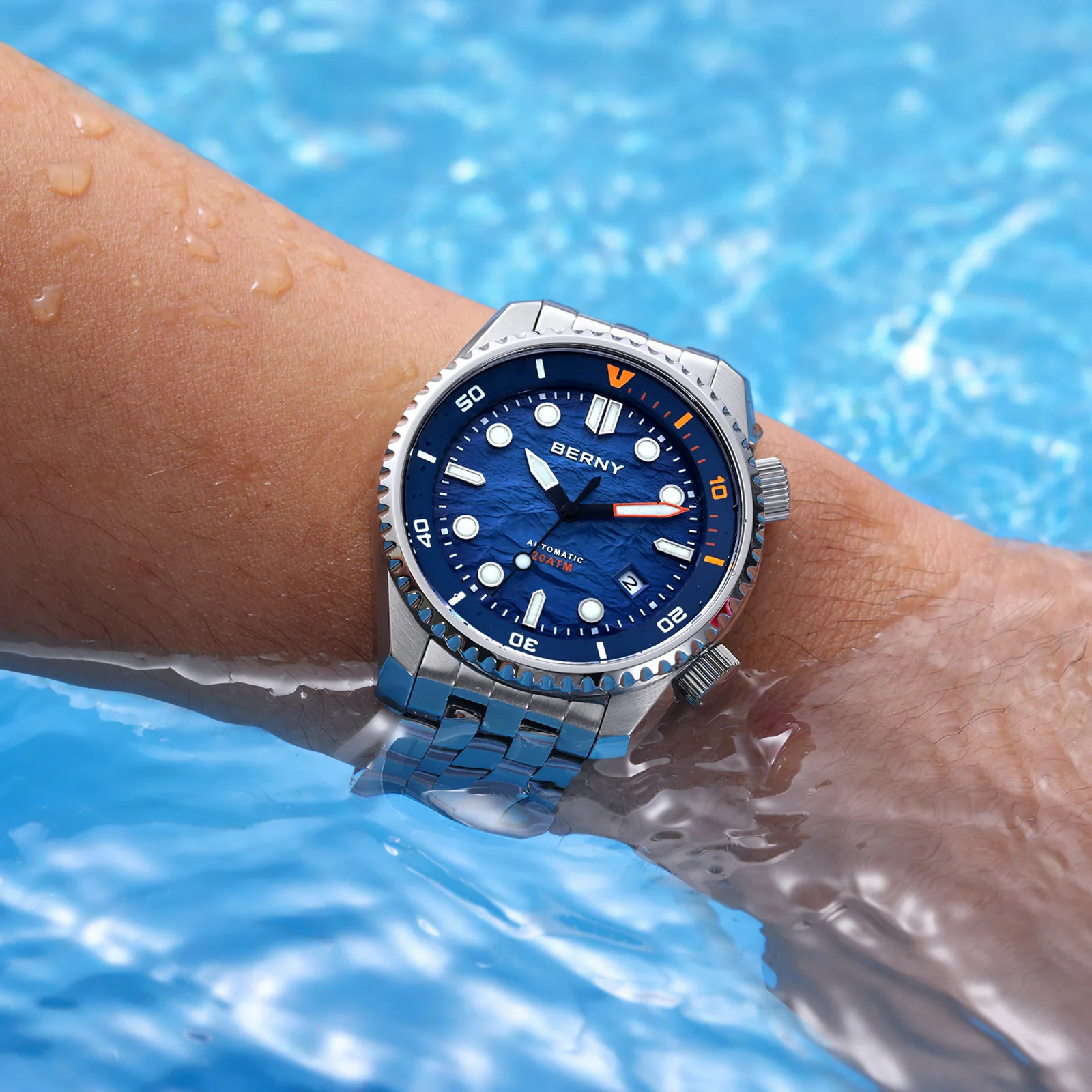 BERNY Automatic Diver Watch for Men Top Luxury Sapphire 316L Steel New Wave Dial 200M Waterproof Mechanical Diving Men's Watches view 5