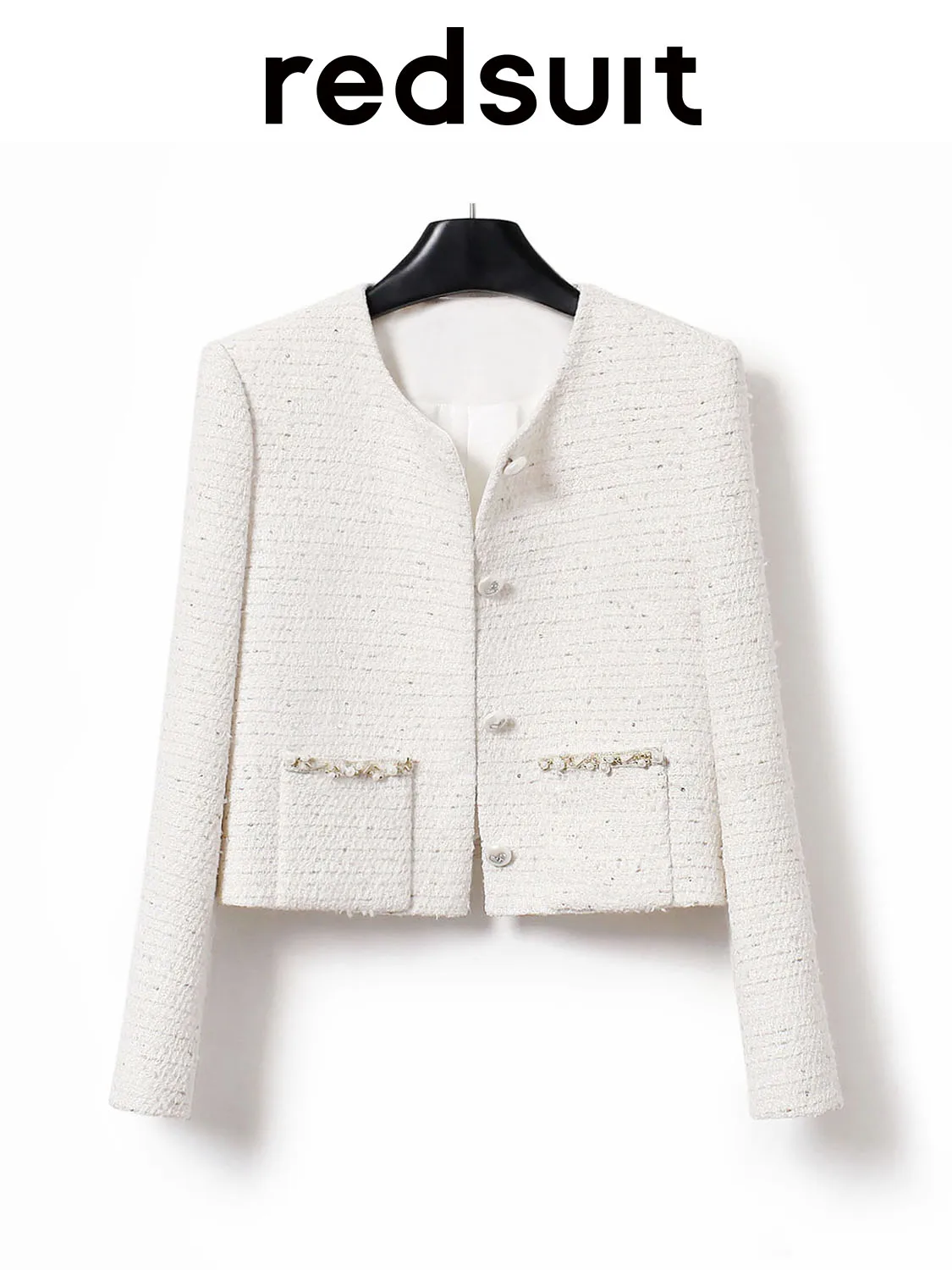 New Exquisite nail bead border gold wire sequin woven coarse woolen white short jacket Custom size