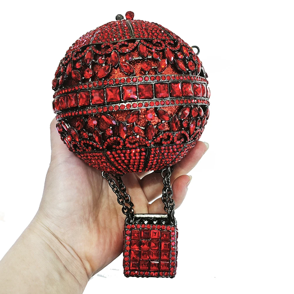 

Красные сумки в форме воздушного шара с кристаллами Вечерние сумки Свадебная вечеринка Роскошные классические круглые клатчи со стразами