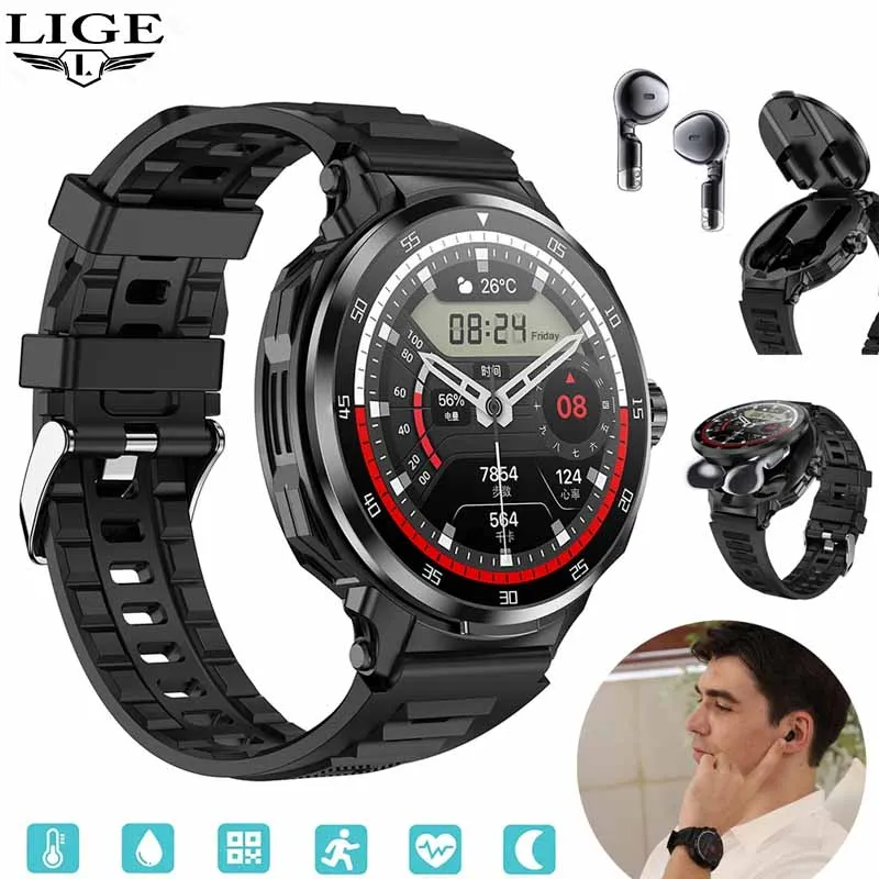 

TWS 2 в 1, умные спортивные часы, беспроводная Bluetooth-гарнитура, мониторинг здоровья, фитнес-запись, умные часы с гарнитурой HIFI