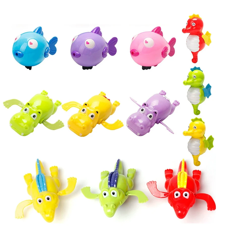 Swimming Animal Toys, Wind Up Chain Bathing Water Animal Kiss Fish Turtle Pool Float Bathtime Toys for Boys Girls