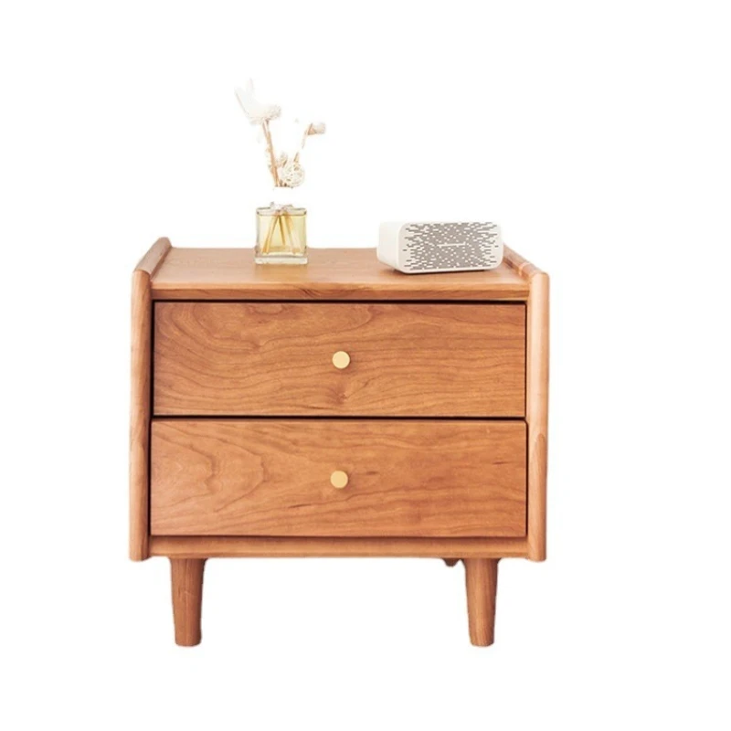 Nordic solid wood bedside table, Japanese log color, simple and modern, bedside two chest