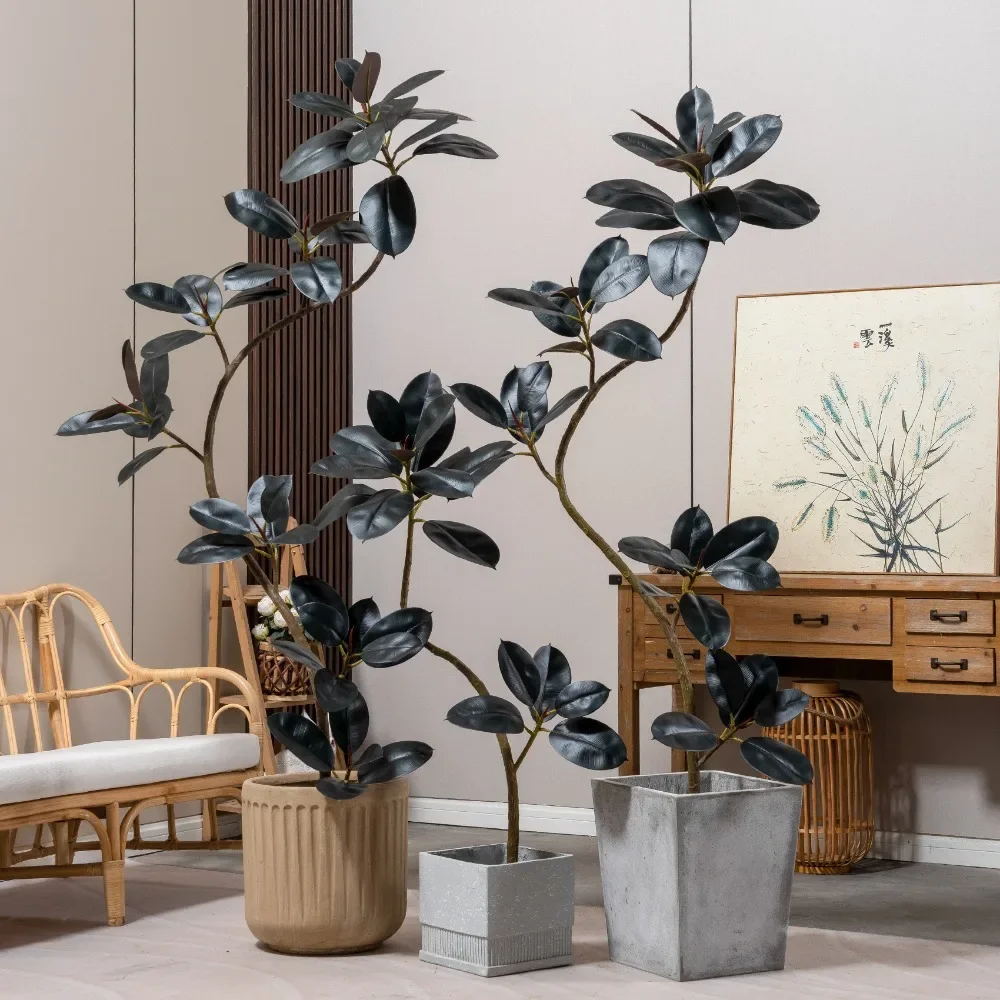 Black Diamond Rubber Tree Simulated Green Plant Living Room Decoration High grade Artificial Flower Tree Biomimetic Plant Umbrel