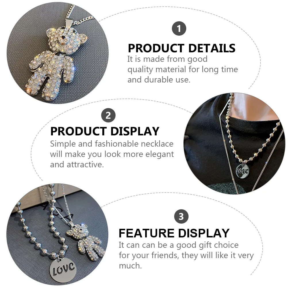 1Set Little Bear Necklace Set Stylish Neck Jewelry for Daily Dress Up Elegant Gift for Women and Women Neck Pendant