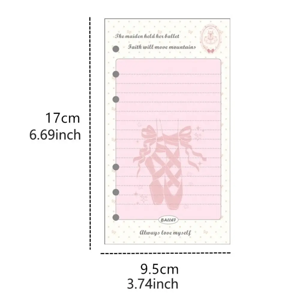 50Sheets A6 Loose Leaf Refill Paper Ballet Shoes Bowknot Inner Refill Spiral Binder Paper Notebook Separator Paper 6-hole