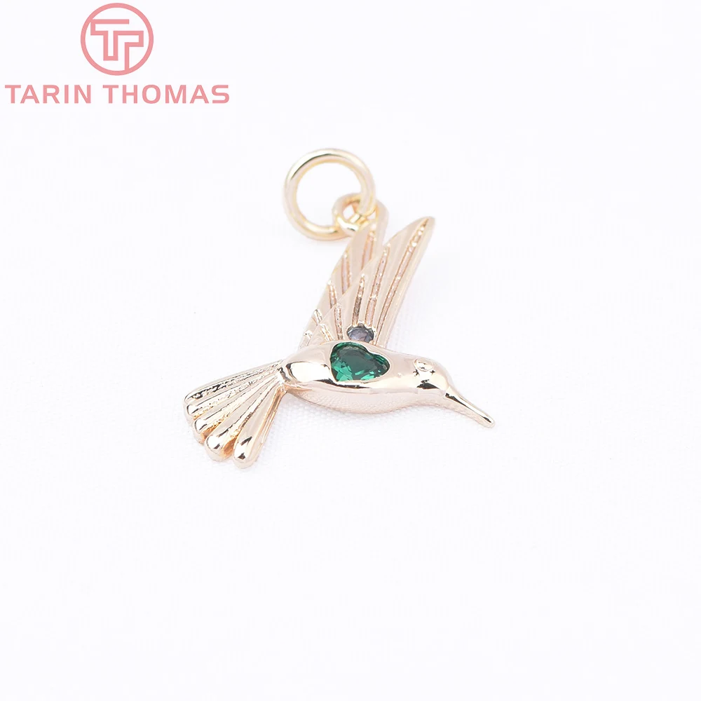 (8812) 4PCS 16x17.5MM 24K Gold Color Brass with Zircon Hummingbird Shaped Pendants High Quality DIY Jewelry Making Accessories image 4