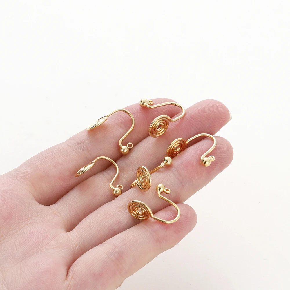 10pcs/lot 14K/18K Gold Color Plated Brass Spiral Ear Studs for Earrings Jewelry Making DIY Earrings Base Accessories Supplies