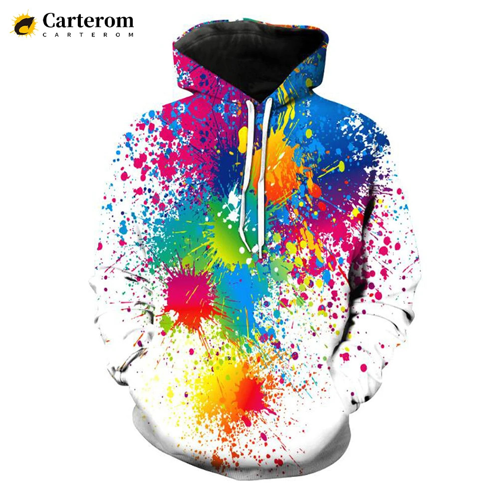 2023 New Paint Splatter Tie-dye 3D Print Hoodie Sweatshirts Men Women Fashion Casual Hoodies Rainbow Paint Splatter Pullover