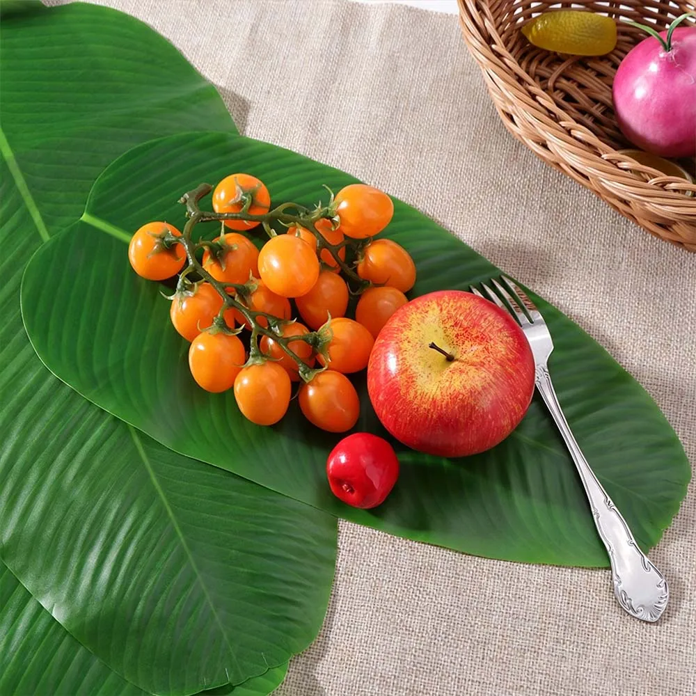 Green Artificial Banana Leaf Place Mats Large Tropical Faux Banana Leaf Palm Tree Leaves Water-proof Drink Cup Coasters
