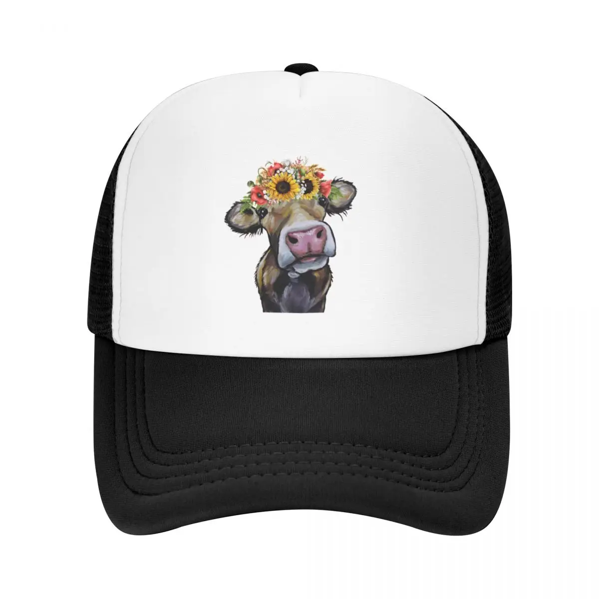 Cow with Flower Crown, Cute Cow with Sunflowers Baseball Cap Sunhat Sports Cap Christmas Hat dad hat Women Beach Fashion Men's