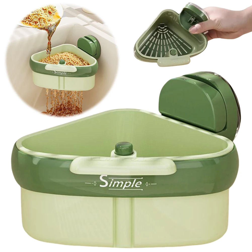 Triangle Suction Cup Sink Corner Rack with Drain Hole Kitchen Sink Food Waste Catcher Triangle Sink Storage Rack  Quickly Drain