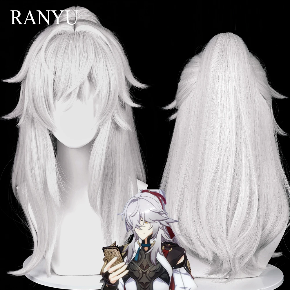 RANYU Honkai: Star Rail Jing Yuan Wigs with Bangs Synthetic Straight Long White Ponytail Game Cosplay Hair Wig for Party