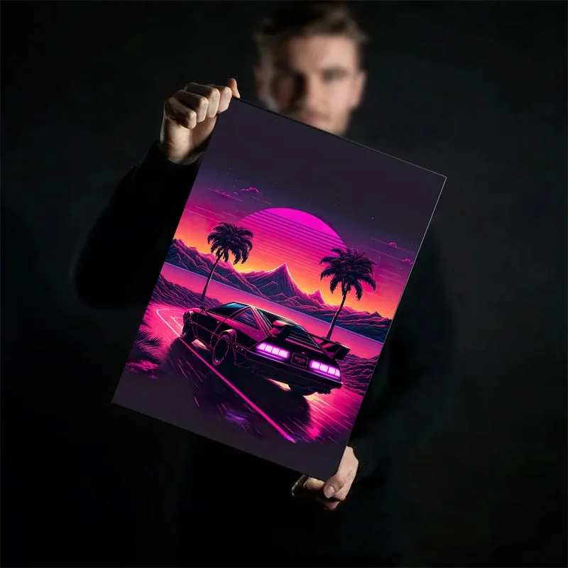 Punk Style Poster Synthwave Vaporwave Car Sunset Wall Art Modern Canvas Painting For Home Living Room Decor Pictures Prints - Image 6