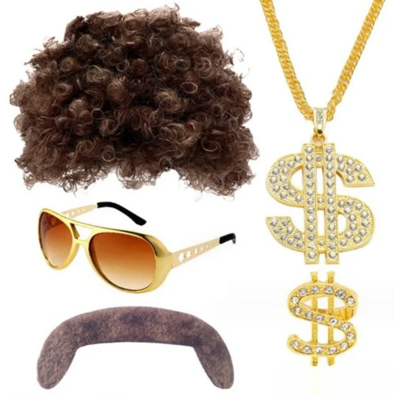 

Carnival Afro Curly Wig Fancy Dress Up Set for 70s 80s Disco Party Men's and Women‘s Synthetic Cosplay Props Accessories