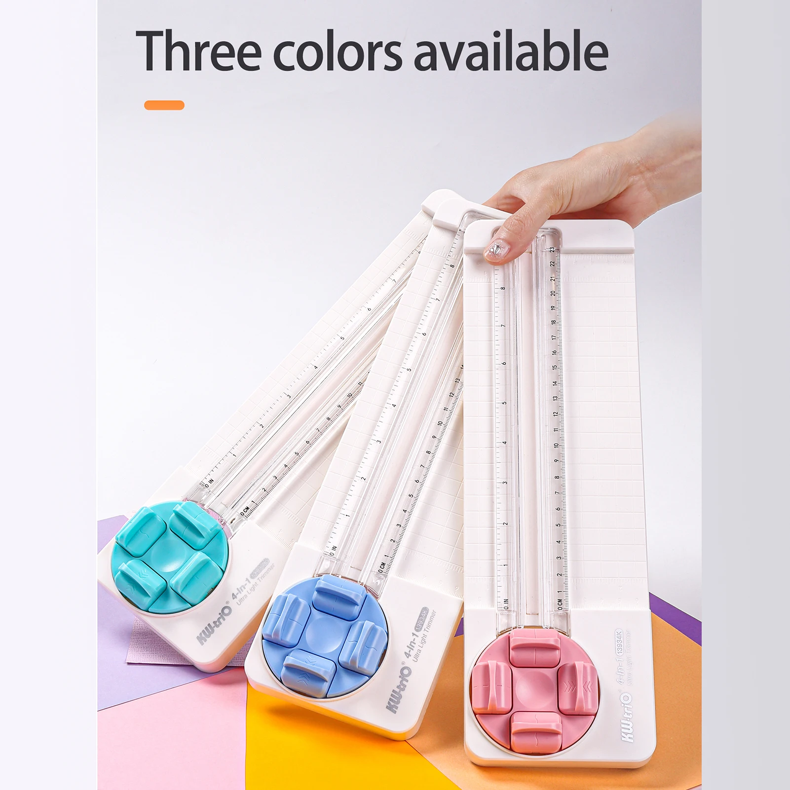 أداة تشذيب الورق KW-Trio 4 في 1 أداة قطع الورق المكتبية بطول 23 سم مع ثقب وتجعيد موجة مستقيمة