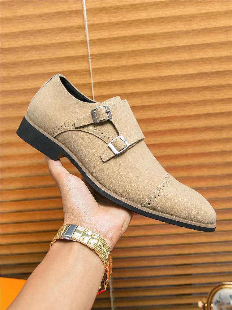 New Luxury Brand Designer Men's pointed toe Wedding Dress Shoes Male Monk Strap Loafers Zapatos Hombre