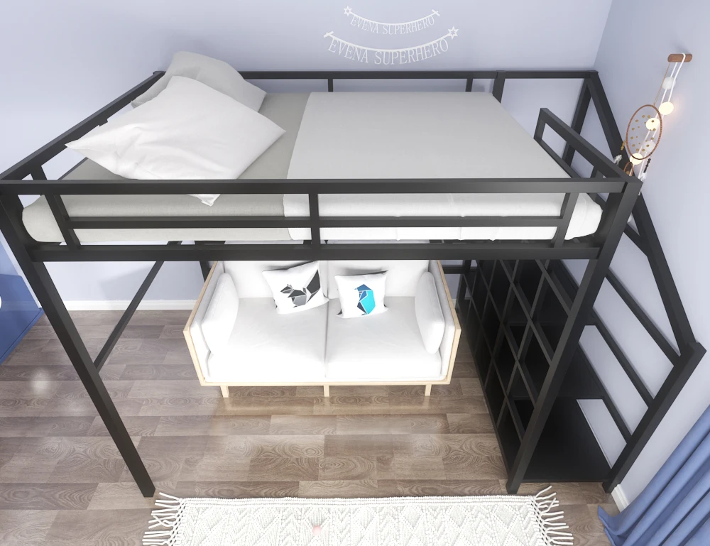 Tower style bed, duplex second floor bed, apartment, elevated bed, energy-saving space, bed, table, single upper floor, loft