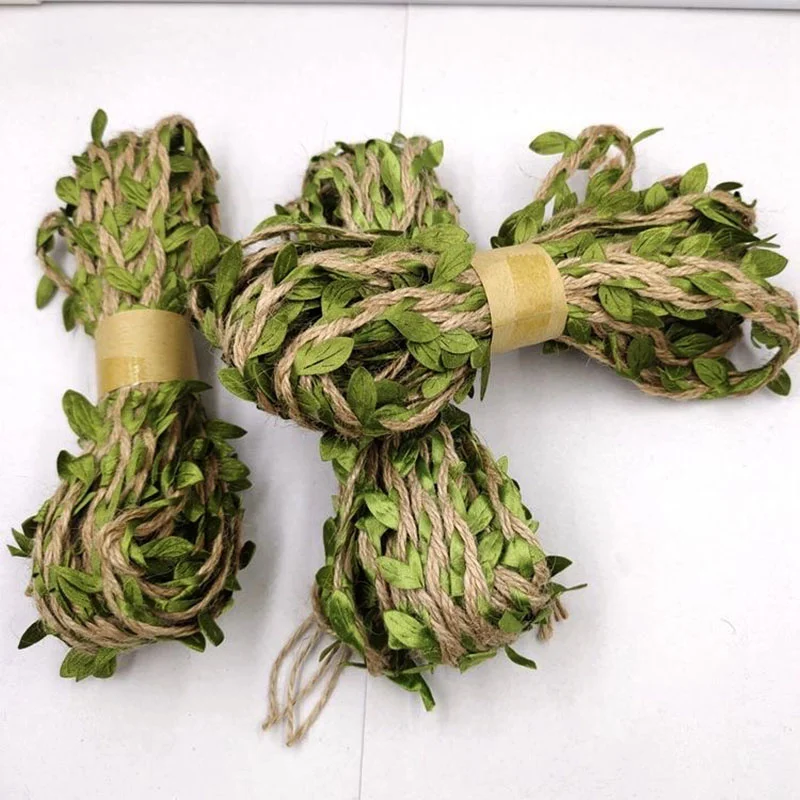 5M Vintage Jute Leaves Rope Wedding Jute Ribbon Crafts Gift Wrap Jute String Sewing Diy Cord Twine Thread Party Home Decoration