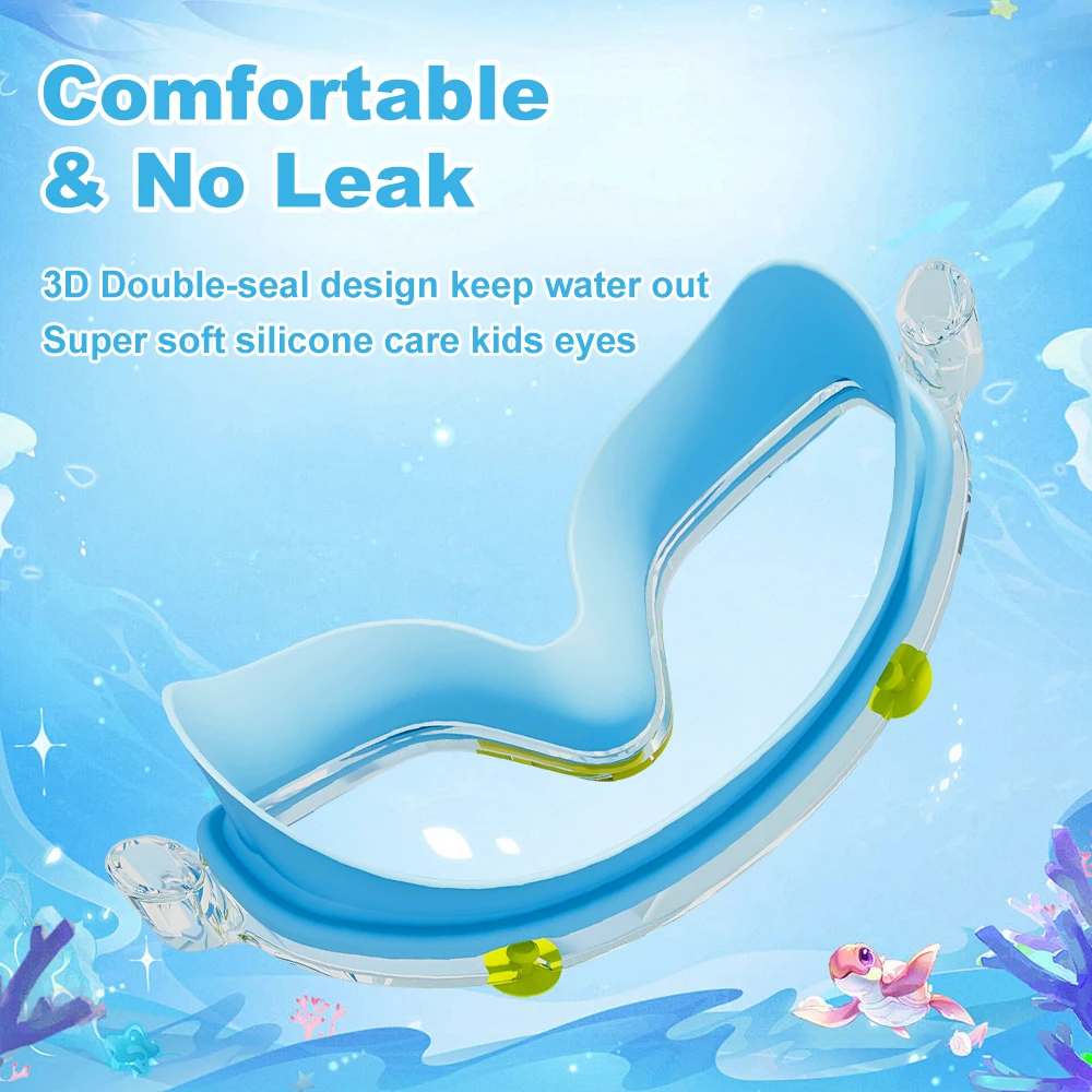 Kids Swim Goggles Boys Girls Anti Fog No Leak Big Frame HD View Adjustable Straps Silicone Snorkeling Earplugs Swimming Mask