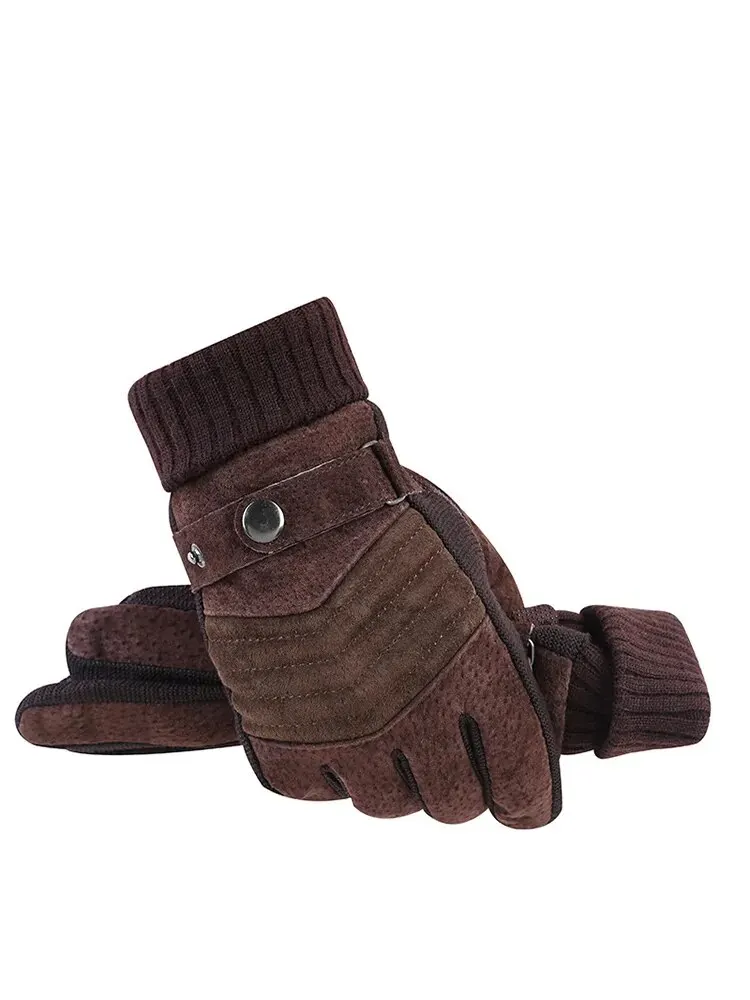 Gloves Men\'s Winter Cycling Motorcycle Windproof Cold Insulation Warm Leather Touch Screen Anti-Slip Thick Pile