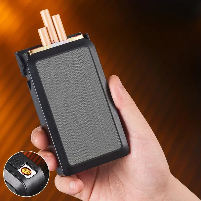 Funny Cigarette Case with Lighter USB Rechargeable Tungsten Cigarette Lighter Portable 20-pack Capacity Cigarette Storage Box