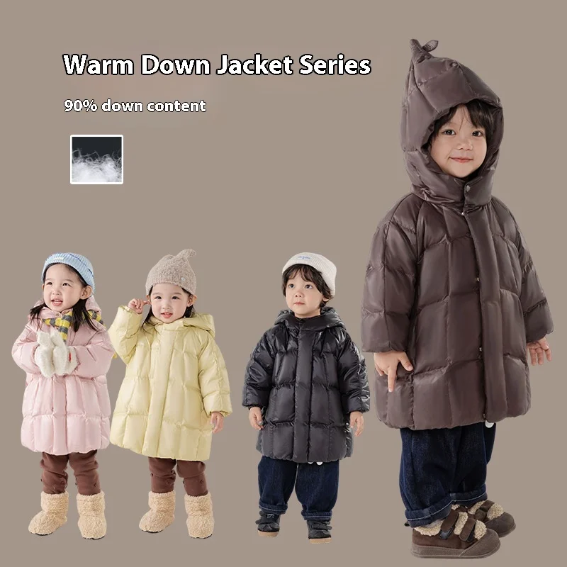 

Детский пуховик, кепка эльфа, зимняя куртка для маленьких детей, корейская однотонная корейская версия верхней одежды, топы