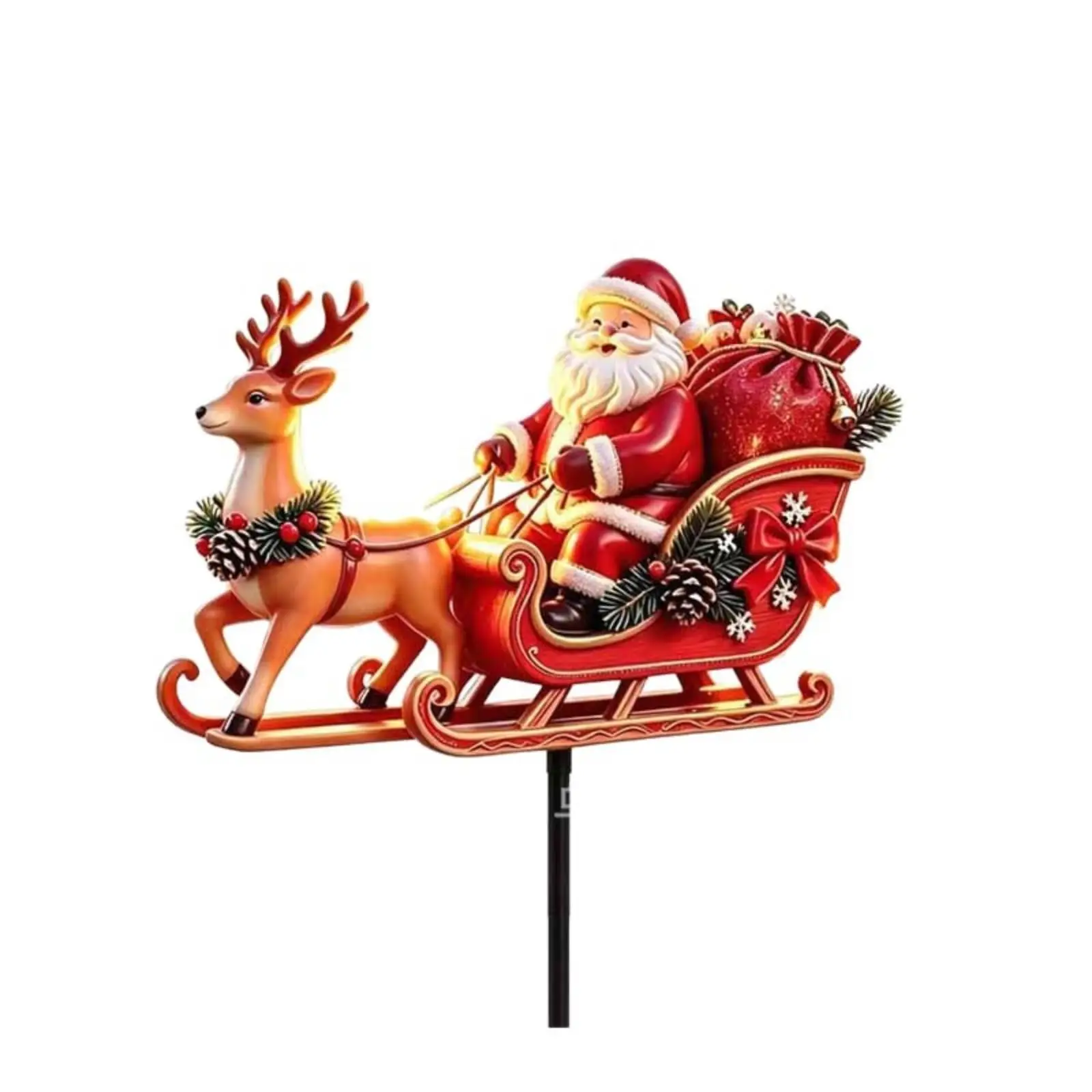 Santa Figure Sleigh with Reindeer Warm Illuminated Look, Bright Eye-Catching Silhouette, Santa and Reindeer Stake Figurine, for
