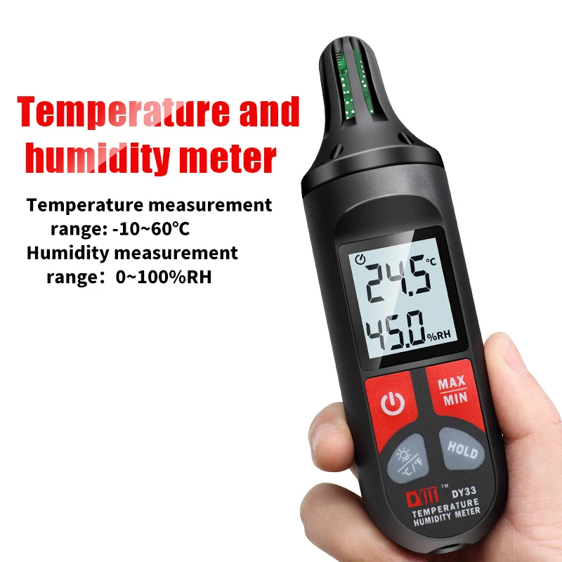 DY33 Handhold Digital Thermometer Hygrometer -10℃-60℃ Indoor Temperature Sensor Humidity Meter with Backlight Hygrothermograph