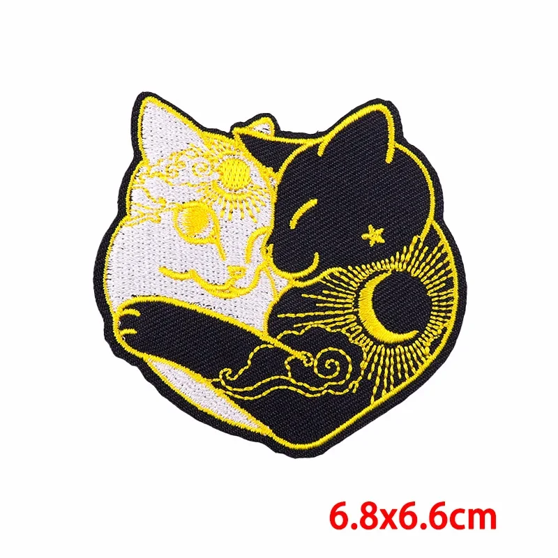 Iron On Patches for Clothes Black Cat Clothing Stickers Fabric Sewing Embroidered Patch Thermal Adhesive Applique Fusible Badges