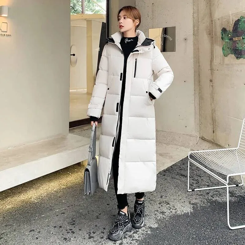 Women Parkas Coats Hooded Jackets Solid Pocket Zipper Long Sleeves Thick Slim Fit Wide Waist Elegant Casual 2025 Autumn Winter