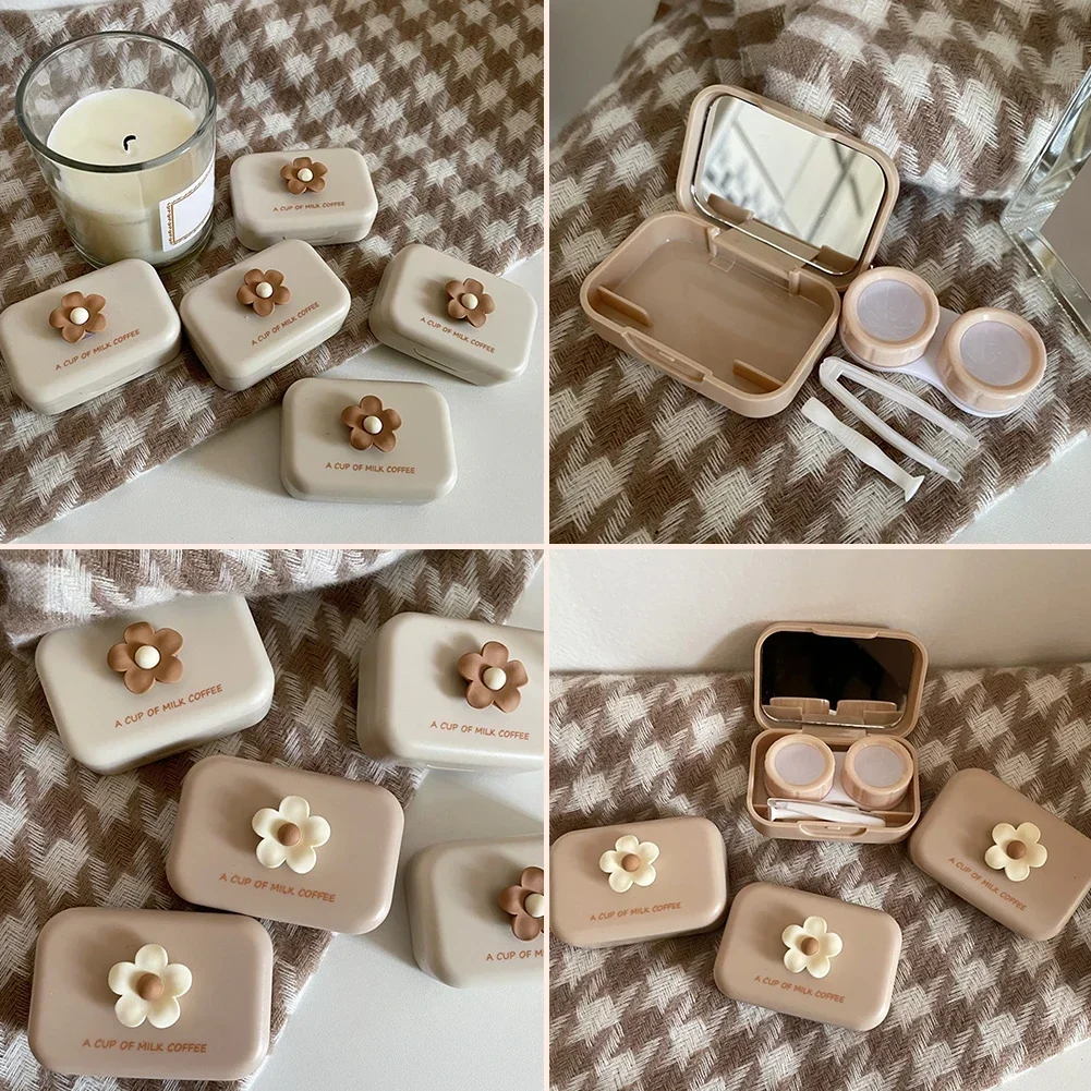 Portable Travel Set Color Milk Tea Frosted Lens Container Small Cat Paw Contact Lens Case Women Contact Lenses Storage Box