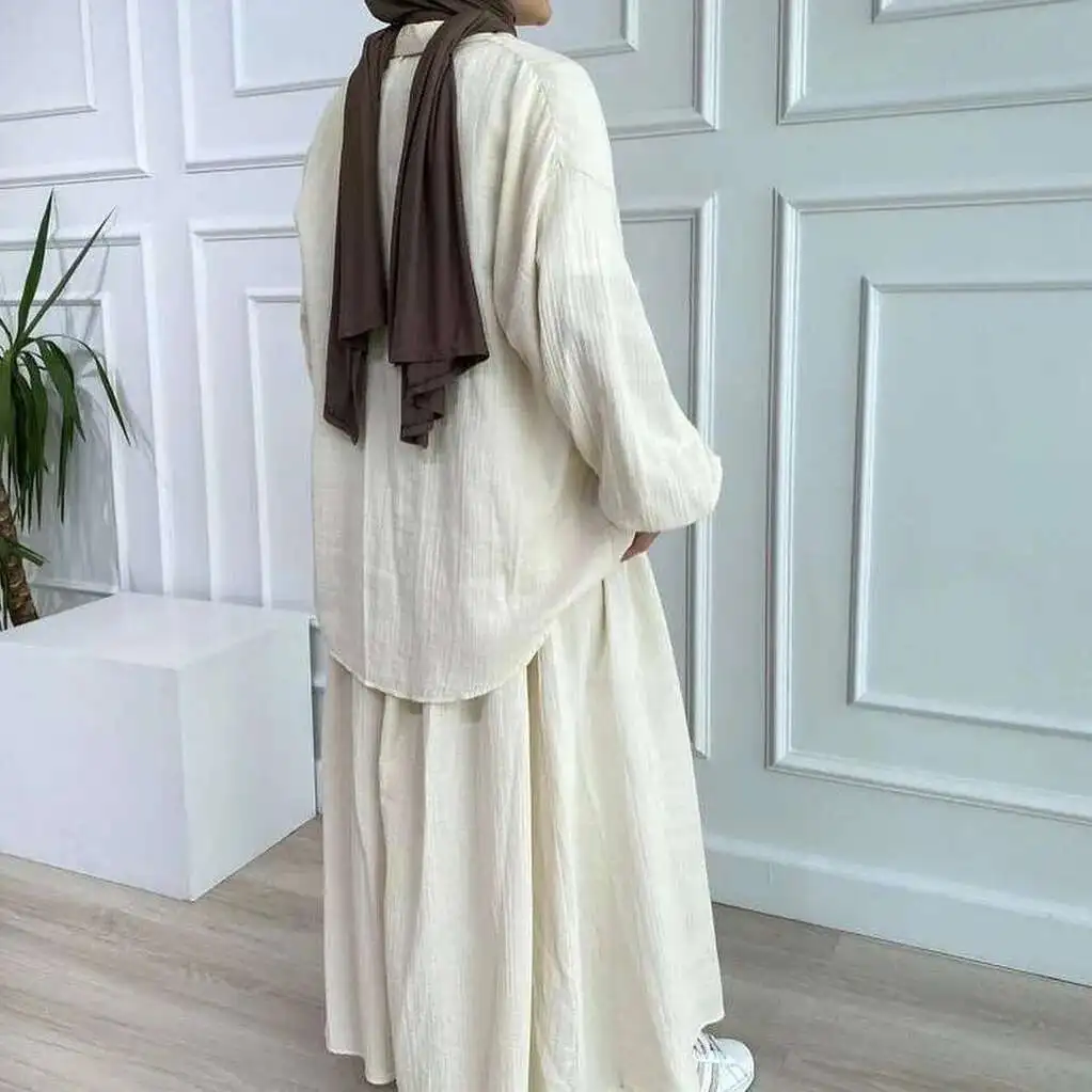 2025 femmes musulmanes printemps et automne nouveau Style bulle manches chemise jupe mode ensemble décontracté Ramadan dubaï luxe Islam élégant
