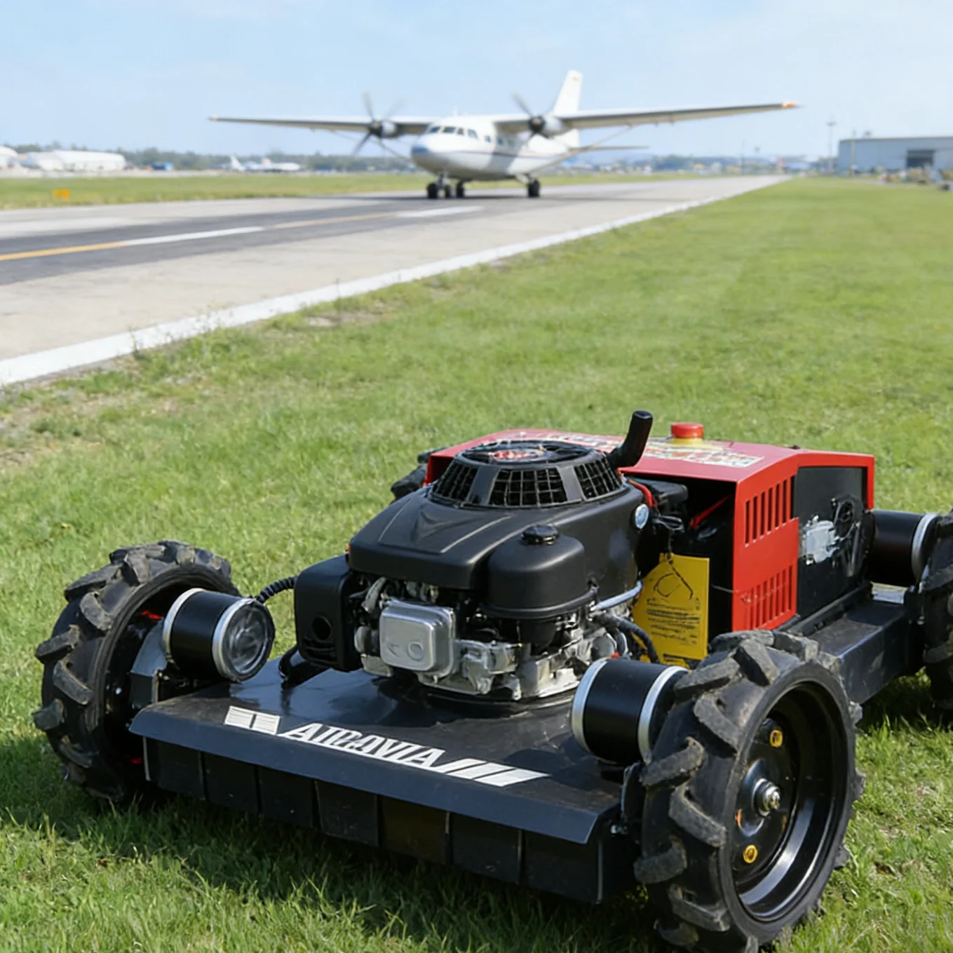 

Customized Wide Application Remote Control Lawn Mower Used for Mowing Weeding Snow Shoveling Leaf Cleaning and Soil Loosening fl