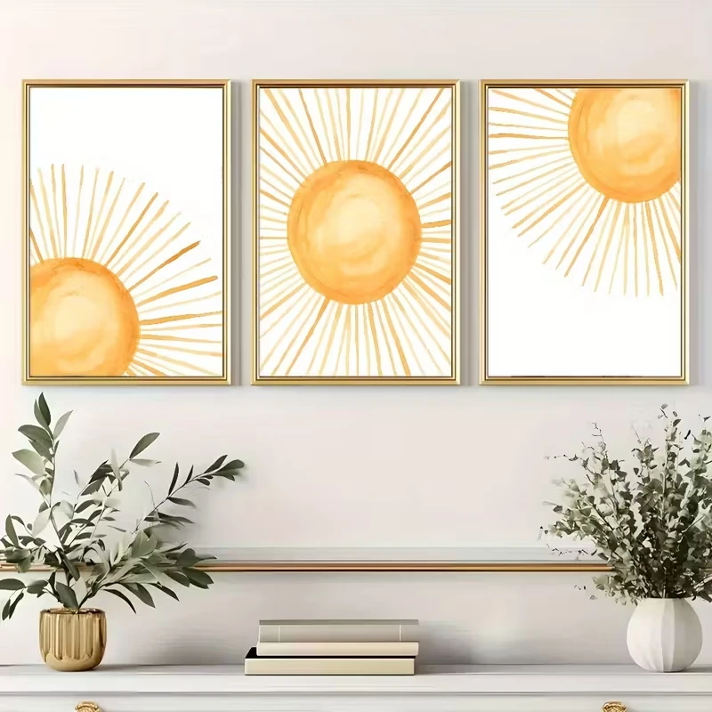 

3pcs Abstract Sunrise Canvas Poster Picture Wall Art Living Room, Bedroom, Children's Room, Nursery, Home Decoration Prints