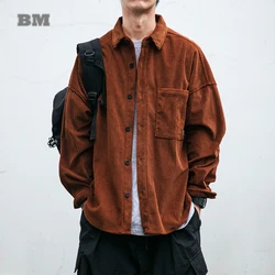 Chemise en velours côtelé pour hommes, Streetwear japonais, mode Hip Hop de haute qualité, rétro, couple décontracté manches longues, manteau Harajuku