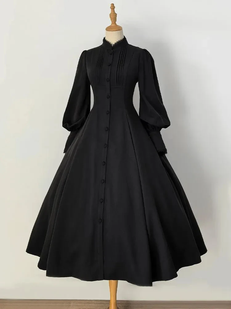 Gothique Sle Ele Long Dr femmes automne hiver nouveau coupe ajustée taille cintrée bulle Sve Dr k série Lolita