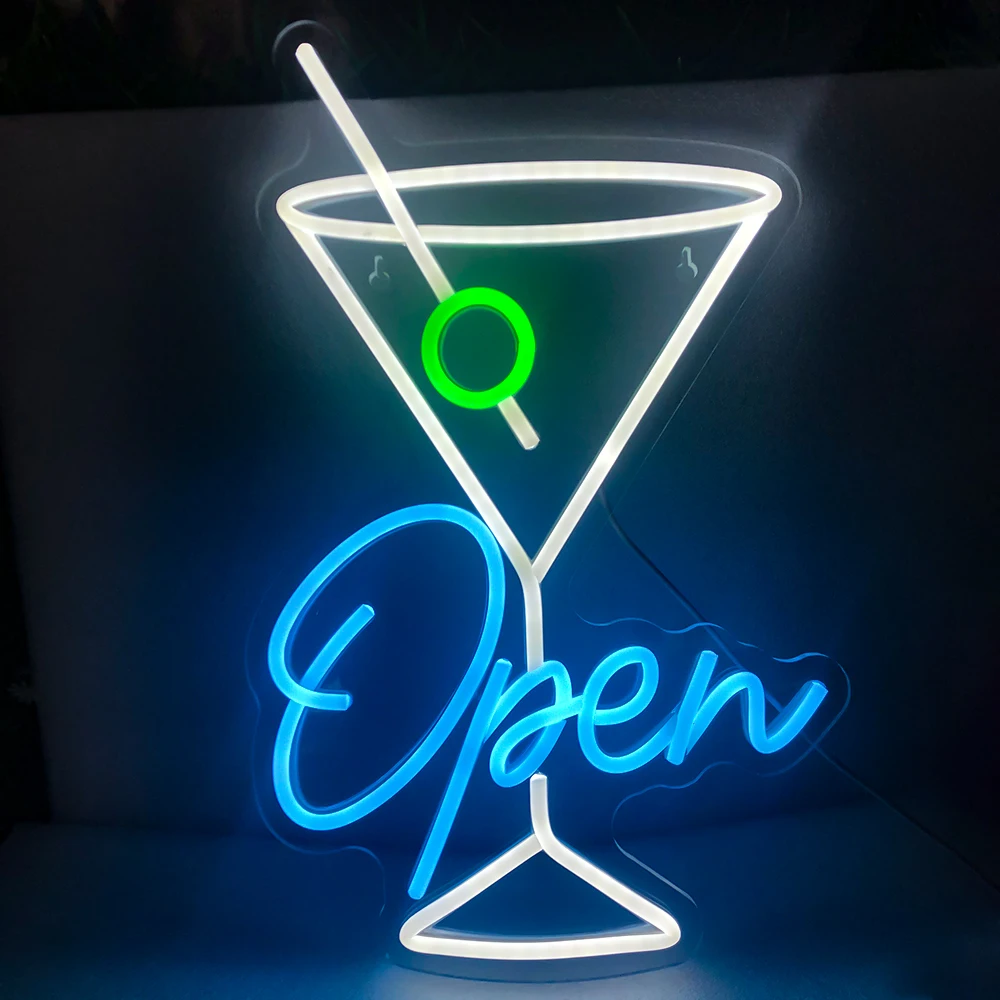 

Cocktail Open Neon Sign For Wall Decor Bar Club Led Lights Room Decoration For Party Home Bars Business Shop Dimmable Wall Lamp