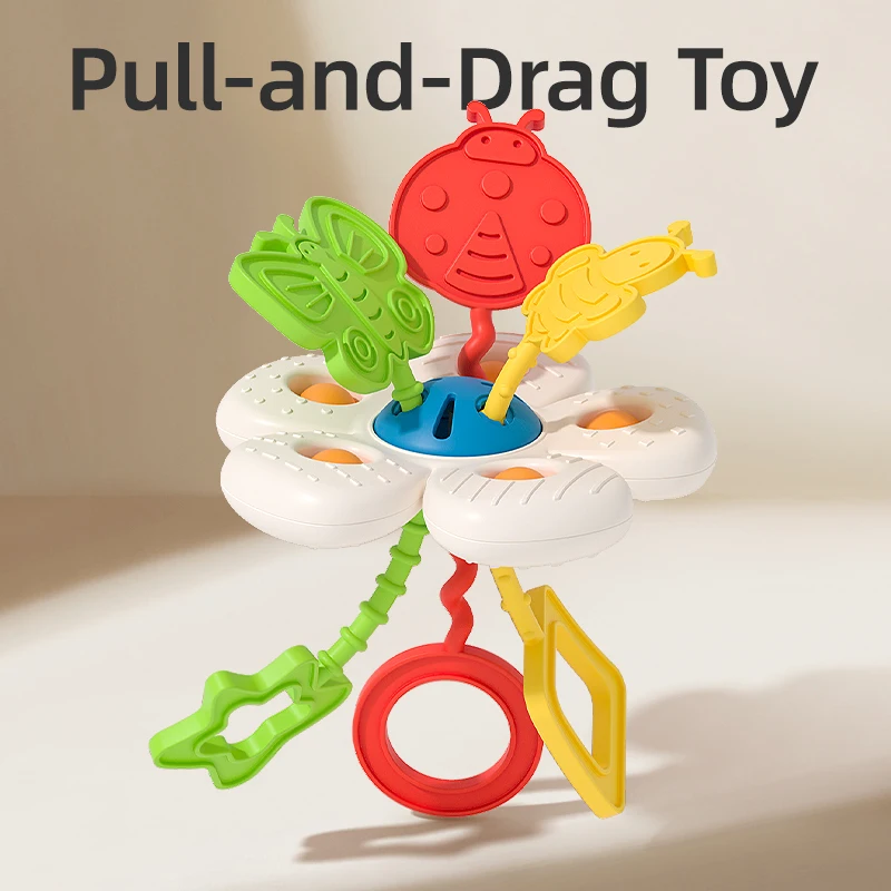 

Baby Pull String Sensory Toy, Teething Toys for Babies 0-6 12 Months, Montessori Fine Motor Skills Development Toy, Soft Silicon