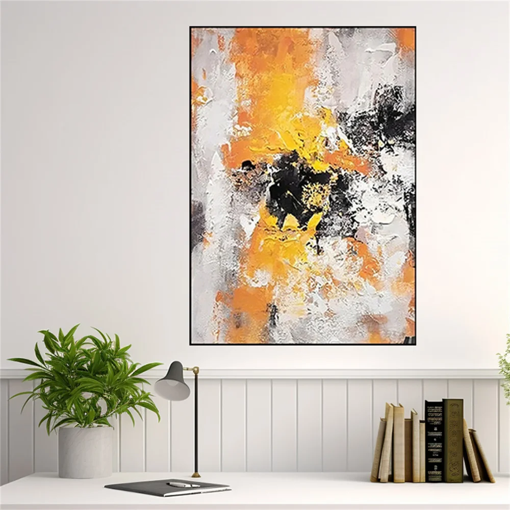 

Palette Knife Thick Texture Hand-Painted Oil Painting Modern Poster Canvas Drawing Yellow Wall Art For Living Room Decor Picture