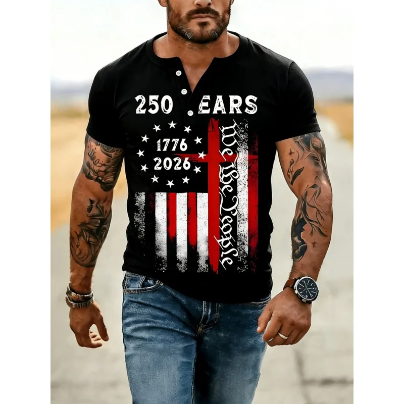 

Мужская рубашка в стиле США с 3D-принтом к 250-летию, летние уличные топы, футболки с коротким рукавом, поло