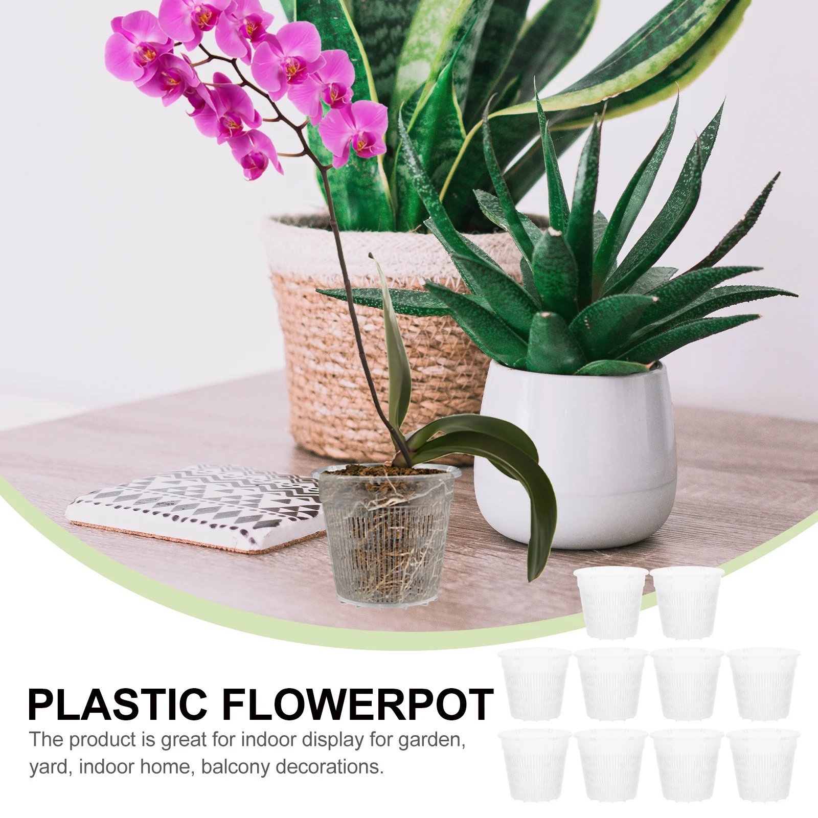 

10Pcs Premium Plastic Flower Pots Simple Design Durable Orchid Plant Pot Home Balcony Garden Decorative Container