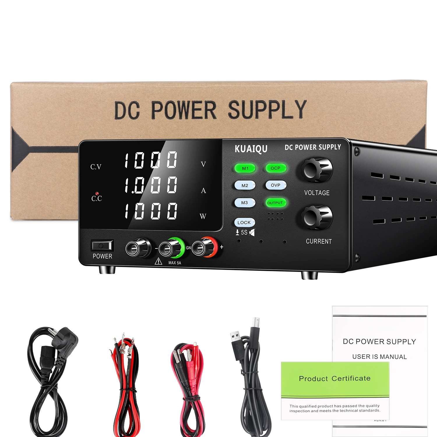 KUAIQU Najnowszy zasilacz laboratoryjny DC 1000V 1A Regulowany 1KW, z portem RS232 RS485 USB Pilot zdalnego sterowania do falownika fotowoltaicznego