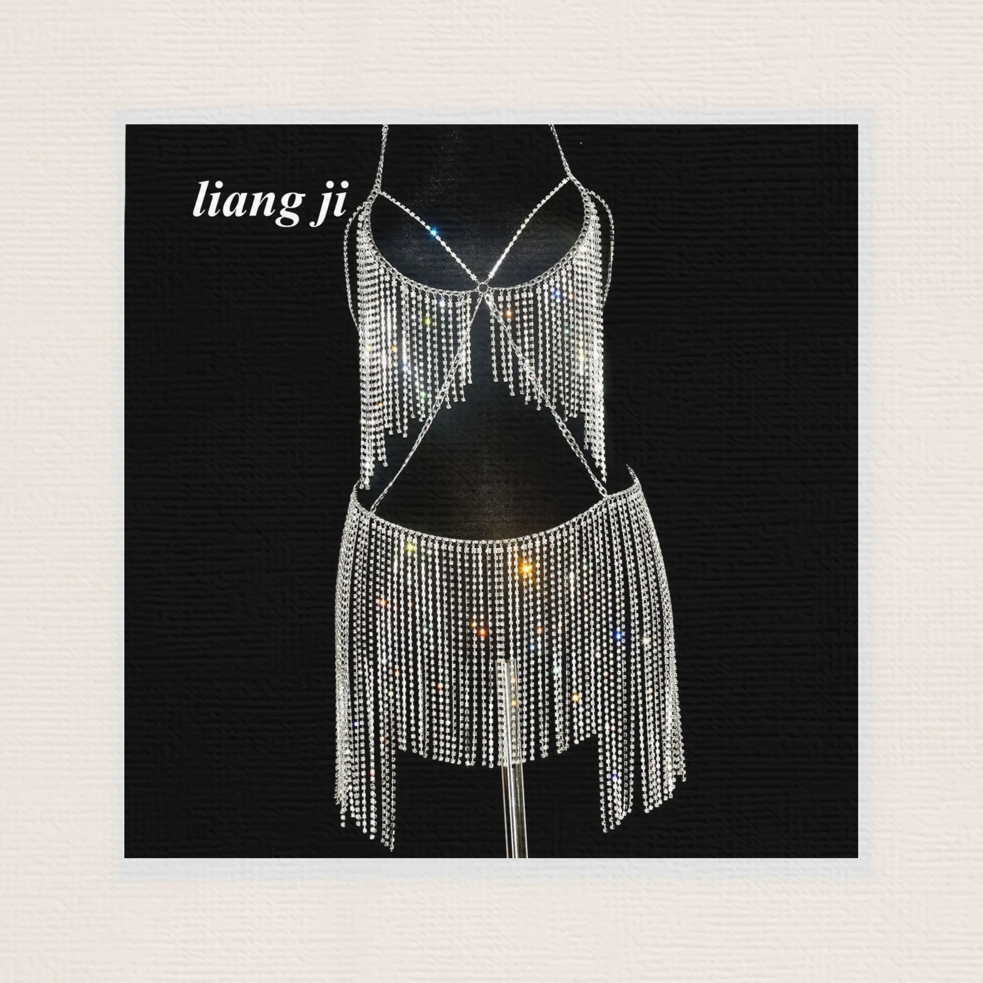 

Sexy Tassels Skirt Bikini Crystal Body jewelry Euro-American New Style Chain Beach Dress Bra Catwalk Party Women's Underwear