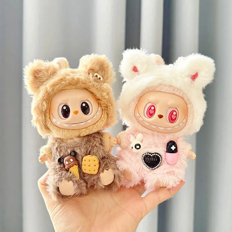 

17cm Mini Plush Doll's Clothes Bear Rabbit Labubu I Ii Idol Dolls Sitting Party Clothing Outfit Bib Pants Overalls Accessories