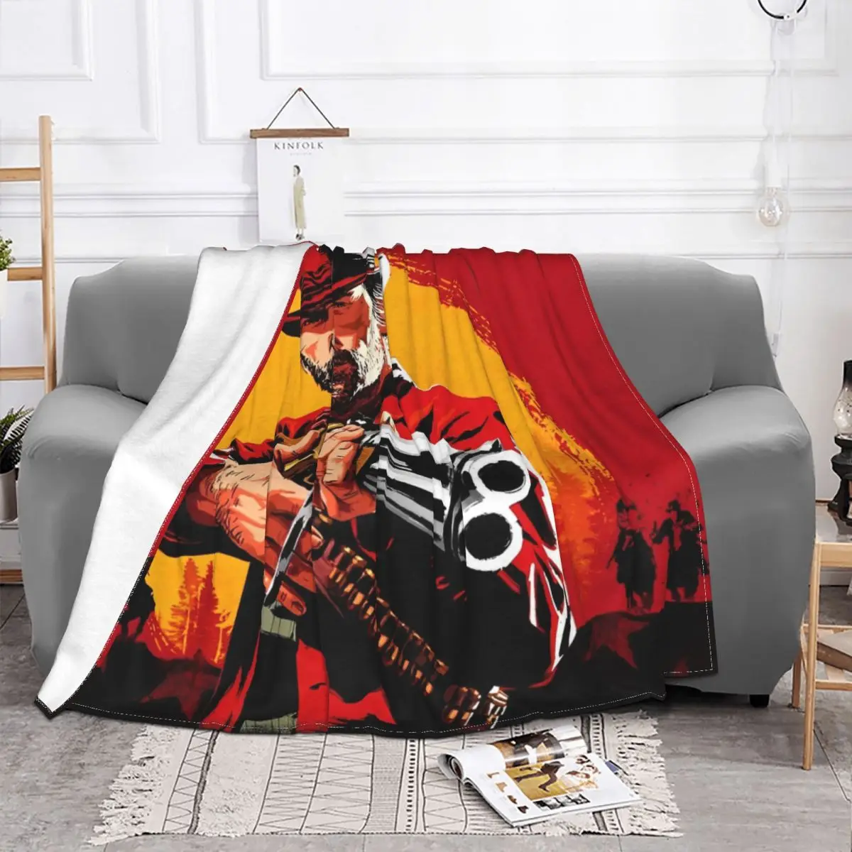 Red Dead Redemptions RDR2 Flannel Throw Blanket West Cowboy Game Blankets for Sofa Office Lightweight Bed Rug