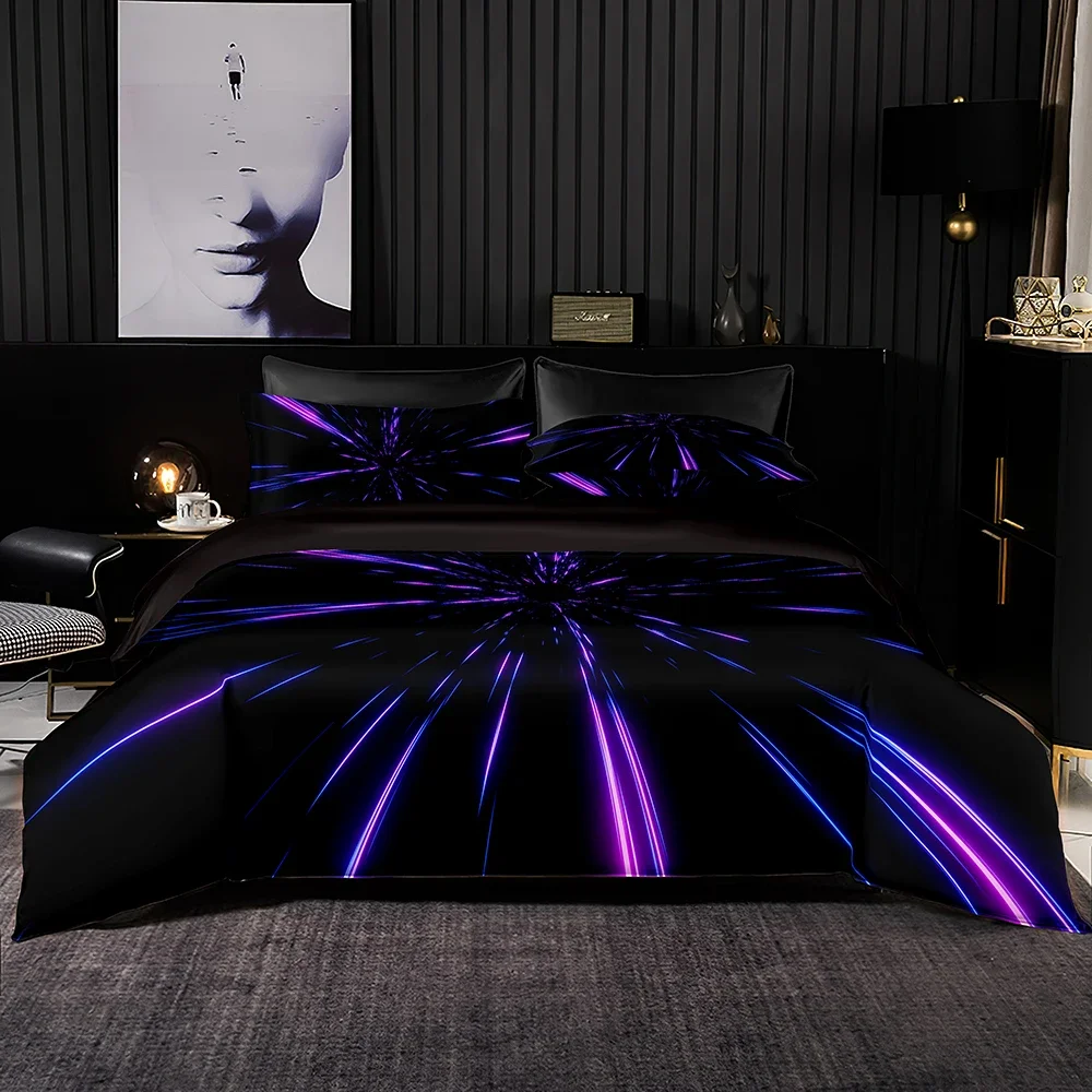 Shinny Style Duvet Cover Purple Beam Print Bedding Set with Pillowcase Hot Recommend Set for Queen King Full Size Home Textile