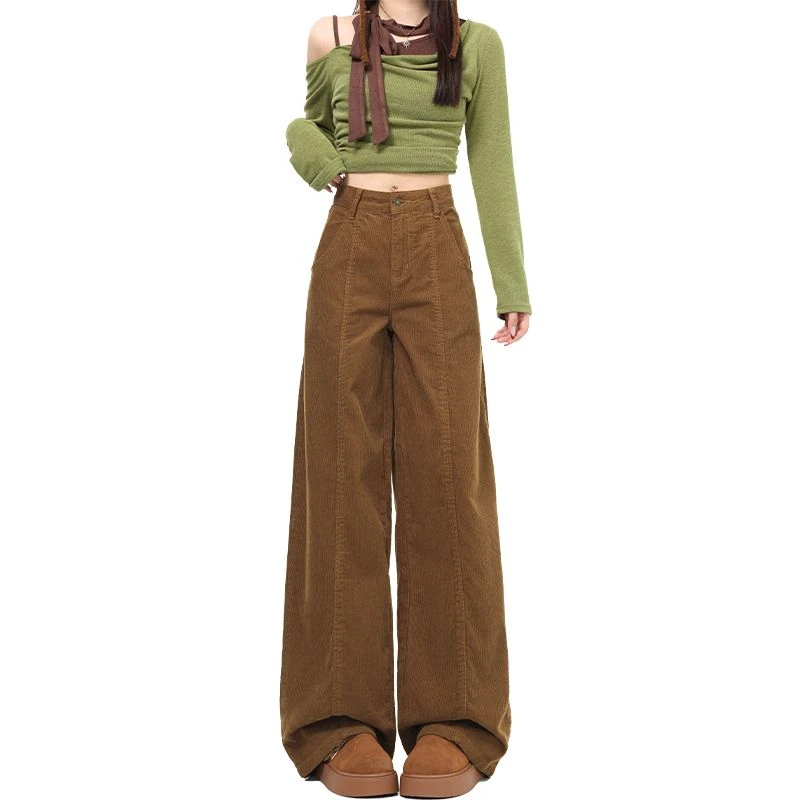 ZHISILAO سروال قصير جديد للنساء Y2k بنطلون بني عتيق عالي الخصر وواسع الساق مستقيم لخريف وشتاء 2025 #5
