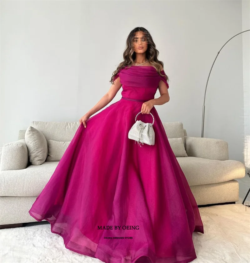 OEING Elegant Pitaya Strapeless Prom Dresses Tiered Pleated Evening Gowns Floor Length Formal Occasion Dress Vestidos De Noche