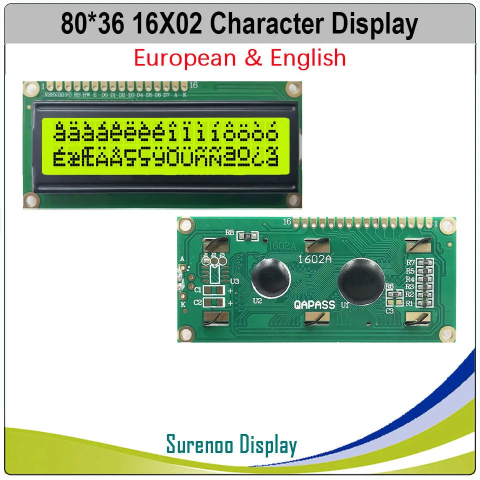 Imagem -02 - Inglês Europeu 1602 162 16x2 16*2 Caracteres Lcd Módulo Display Painel de Tela Lcm Stn Amarelo Verde Azul Branco Led Backlight