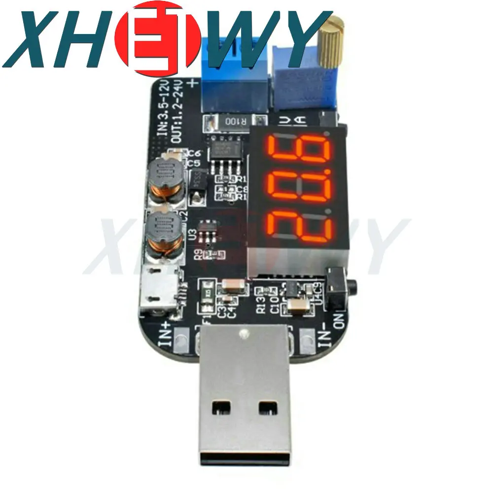 현재 USB 마이크로 USB 조절식 벅 부스트 전원 공급 장치 전압 조정기 모듈, LED 디스플레이, 5V ~ 3.3V, 9V, 12V, 18V, 24V